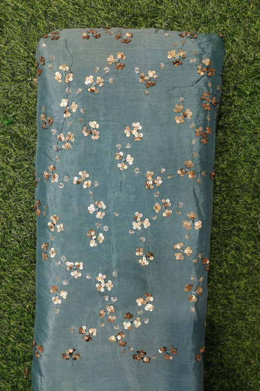 Sea Blue Pure Chiffon Chinnon Work Fabric