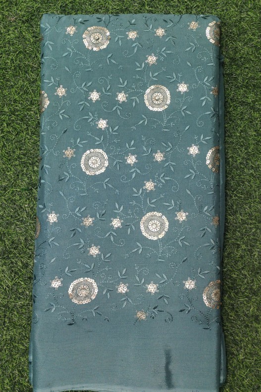 Pure Chiffon Chinnon Work Sea Blue Fabric