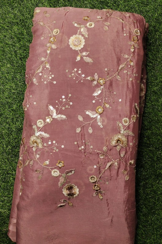 Pure Chiffon Chinnon Work Pink Fabric