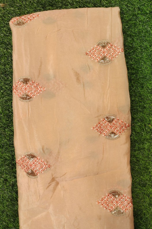 Cream Chiffon Fabric With Chinnon Work