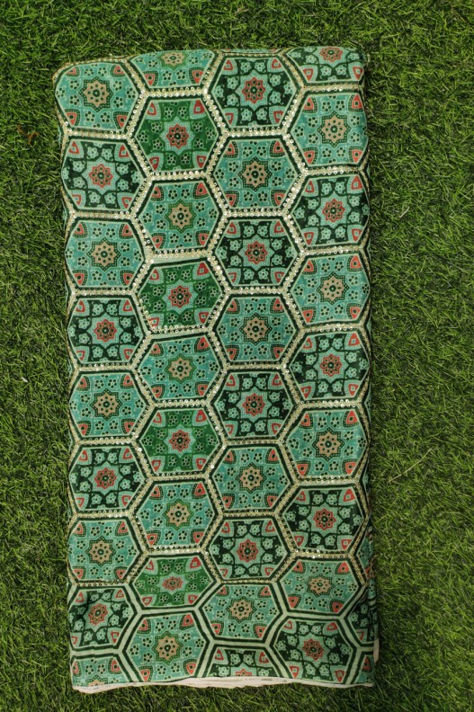 Green Chiffon Chinnon Printed Fabric