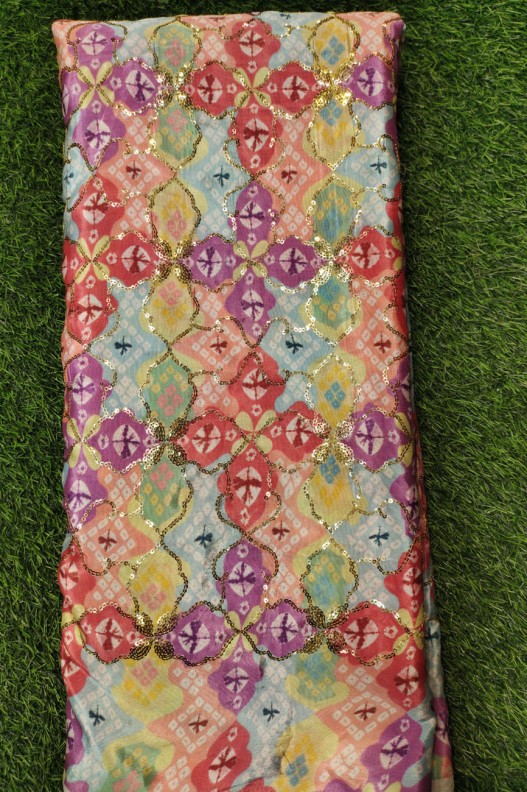 Multi Color Pure chiffon Chinnon With Printed Work