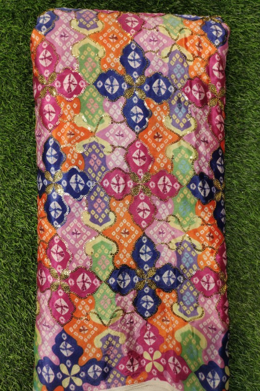 Multi Color Pure Chiffon Chinnon Printed Work Fabric