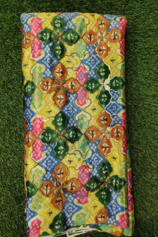 Multi Color Pure Chiffon Chinnon Printed Work Fabric