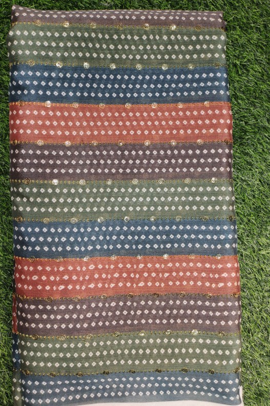 Multi Color Pure Chiffon Chinnon Printed Work Fabric