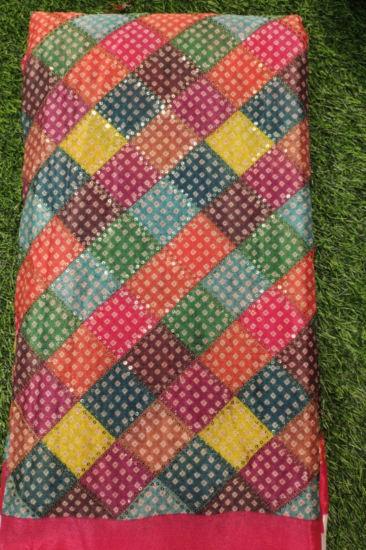 Multi Color Pure Chiffon Chinnon Printed Work Fabric