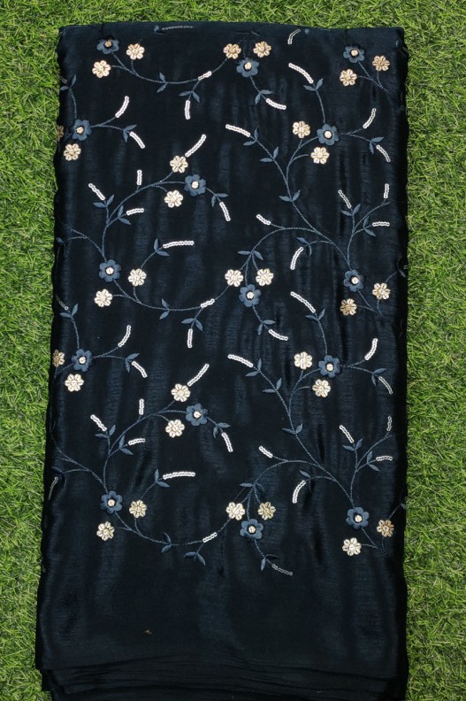 Black Semi Chinnon Work Chiffon Fabric
