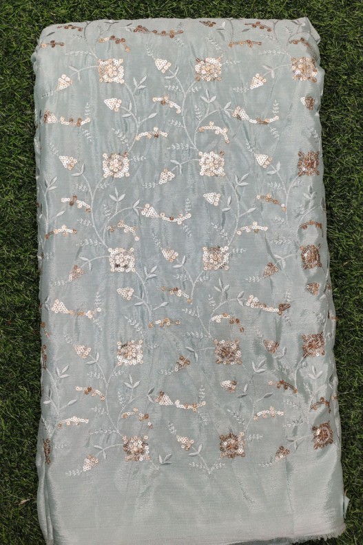 Graftyfying Grey Semi Chinnon Work Chiffon Fabric