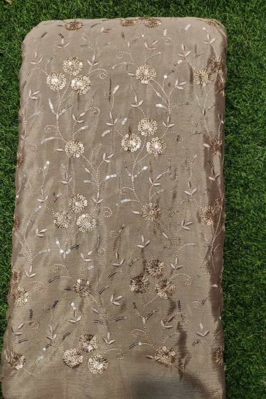 Semi Chinnon Work Light Brown Chiffon