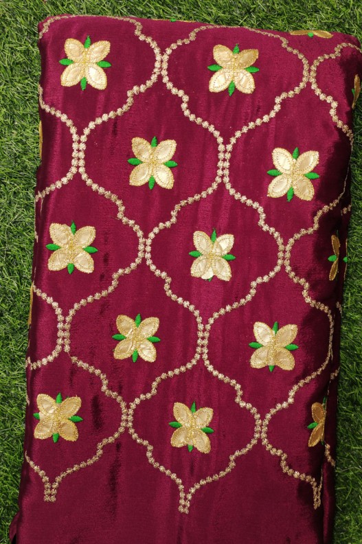 Dark Pink Semi Chinnon Work Chiffon Fabric