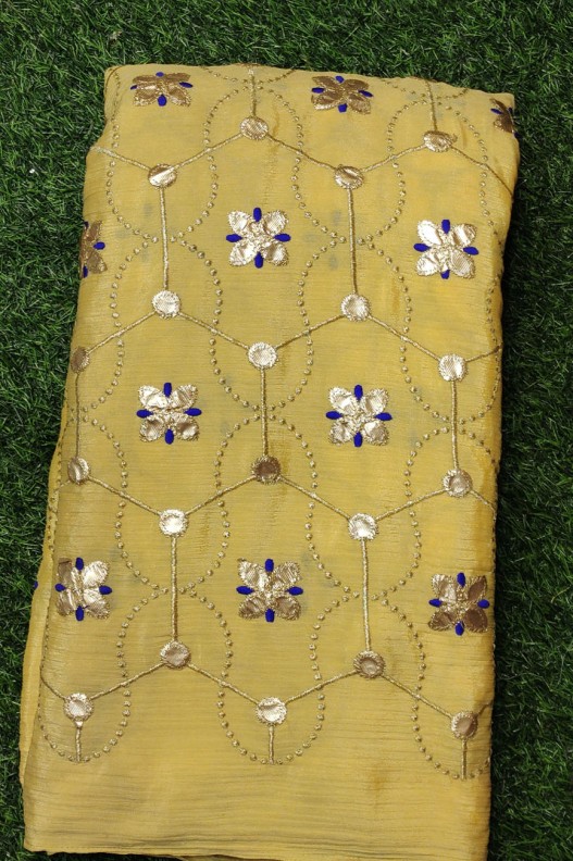 Yellow Semi Chinnon Work Chiffon Fabric