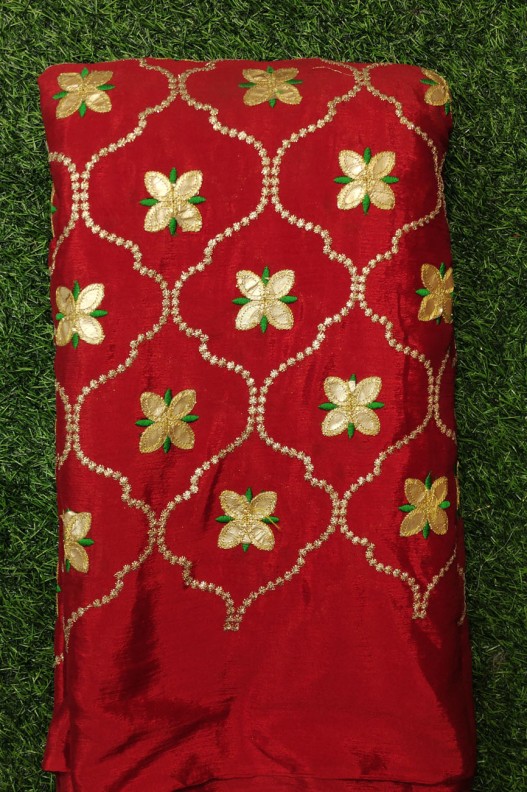 Rusty Red Semi Chinnon Work Chiffon Fabric