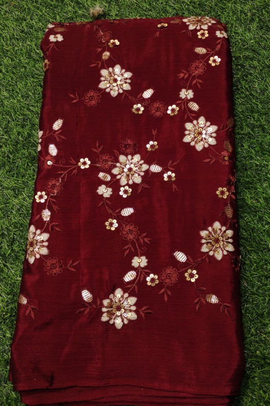 Magenta Red Semi chinnon work Chiffon Fabric