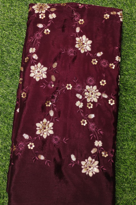 Semi Chinnon Work Dark Pink Chiffon Fabric