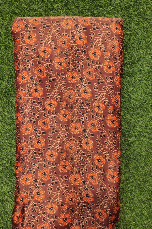 Brown Gaji Silk With Ajrakh Gaji Print