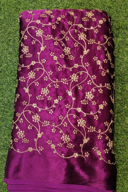Violet Gaji Silk With Color Gaji Work Fabric