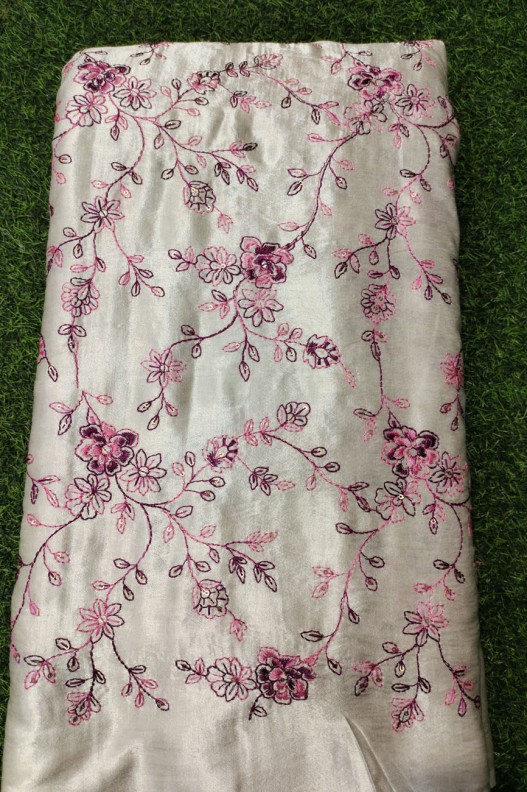 Off White Color Gaji Wotk Gaji Silk Fabric