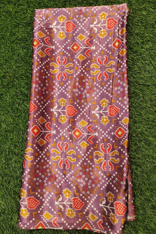 Dark Brown Gaji Silk With Gaji Table Print