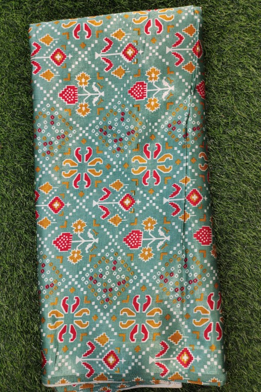 Sea Blue Gaji Silk With Gaji Table Print