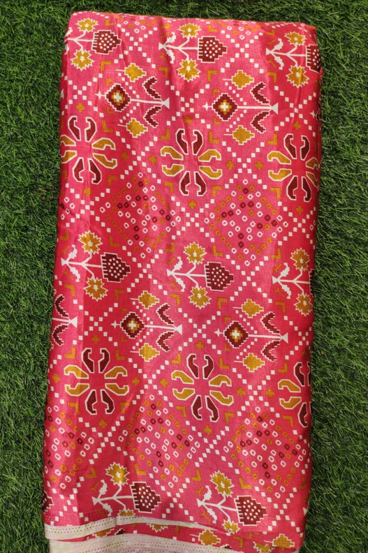 Red Gaji Silk With Gaji Table Print
