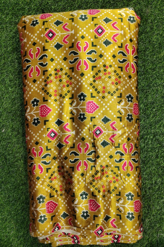 Yellow Gaji Silk With Gaji Table Print