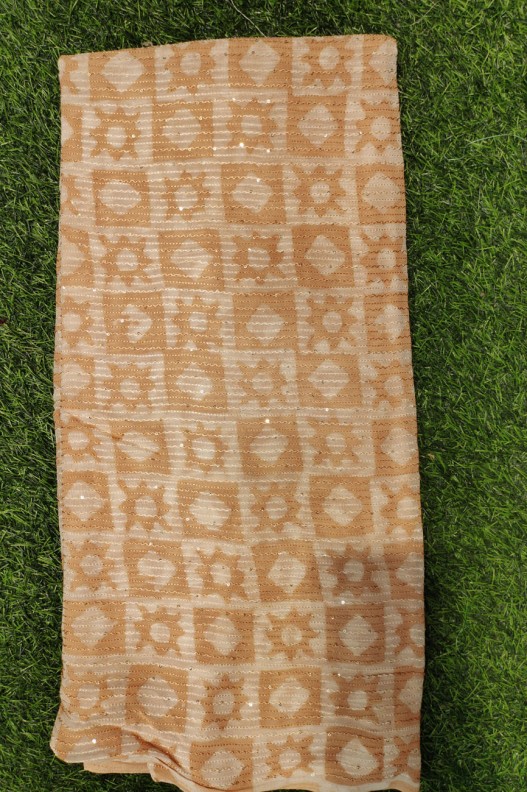 Lustry Light Orange Geogette Fabric With Geo Crochet Baatik Print