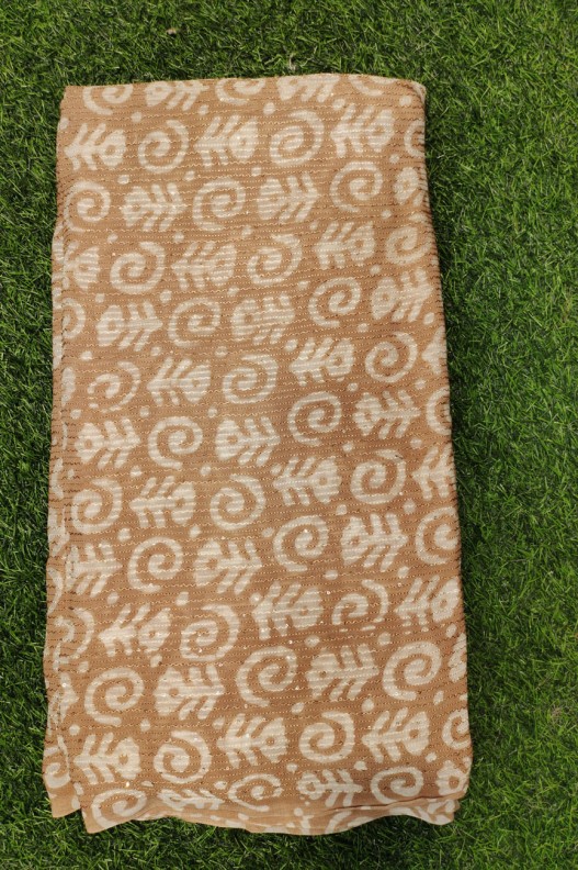 Light Orange Georgette Fabric With Geo Crochet Baatik Print