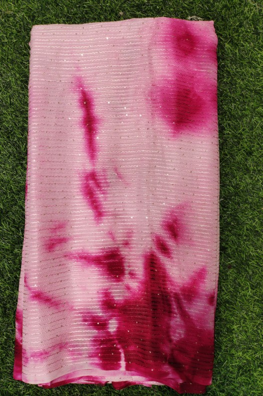 Lustry Light Pink Georgette Fabric With Geo Crochet Tie Die Print