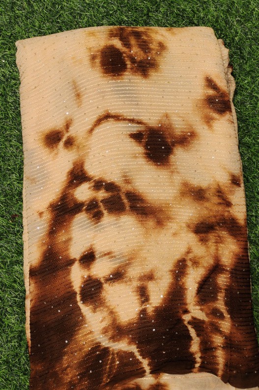 Different Apricot Color Georgette Fabric With Geo Crochet Tie Die Print