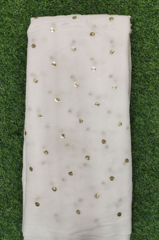 Eye Catching White Georgette Geo Dyeable Butti Work