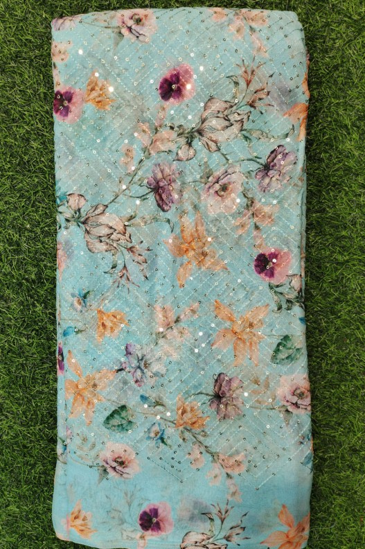 Splendid Sky Blue Georgette Fabric With Geo Print