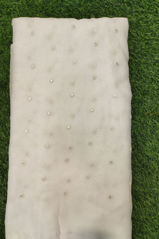 Marvelous White Georgette Fabric With Geo Mirror Work