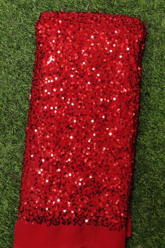 Eye Catching Red Georgette Fabric With Georgette Sequence Work