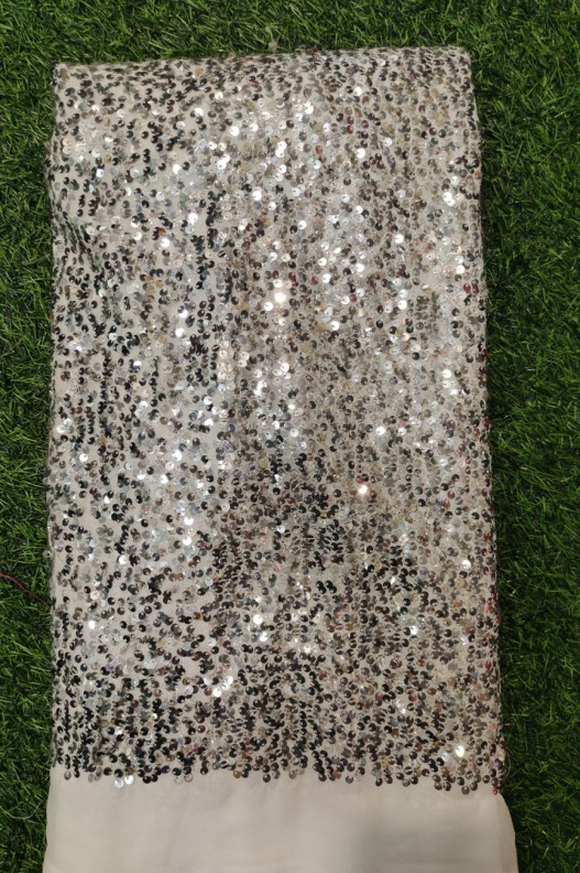 Lightning Light Grey Georgette Fabric With Georgette Sequence Work