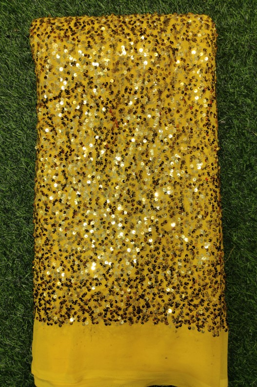 Yellow Georgette Fabric With Georgette Sequence Work