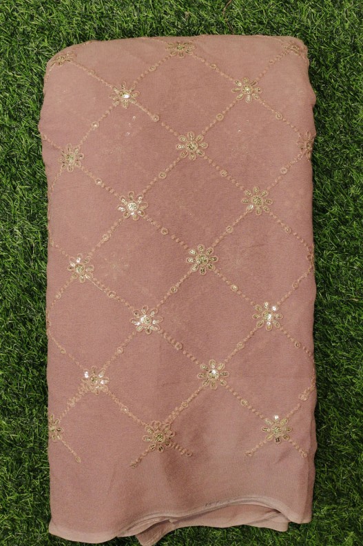 Baby Pink Georgette Fabric With Geo Work