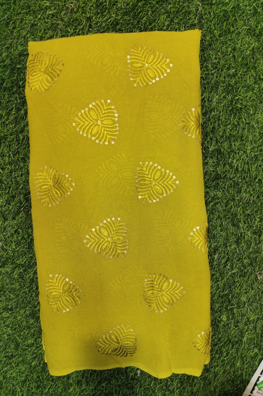 Olive Color Georgette Fabric With Geo Work