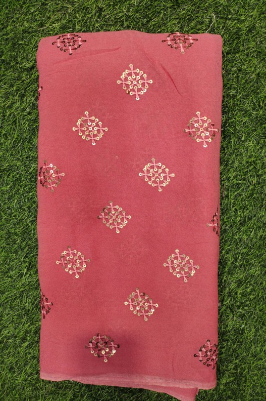 Pink Georgette Fabric With Geo Work