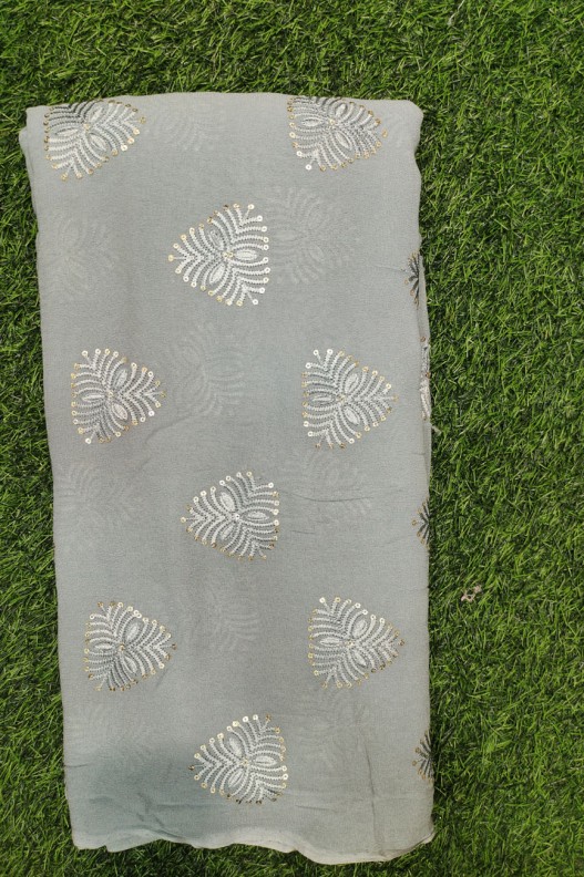 Graftyfying Grey Georgette Fabric With Geo Work