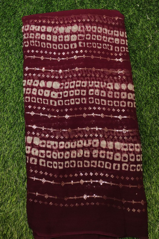 Marvelous Maroon Georgette Fabric With Geogtte Baatik Print