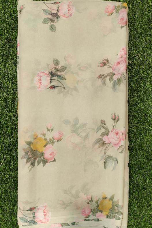 Lightning Light Yellow Color Georgette Fabric With Poly Geo Print