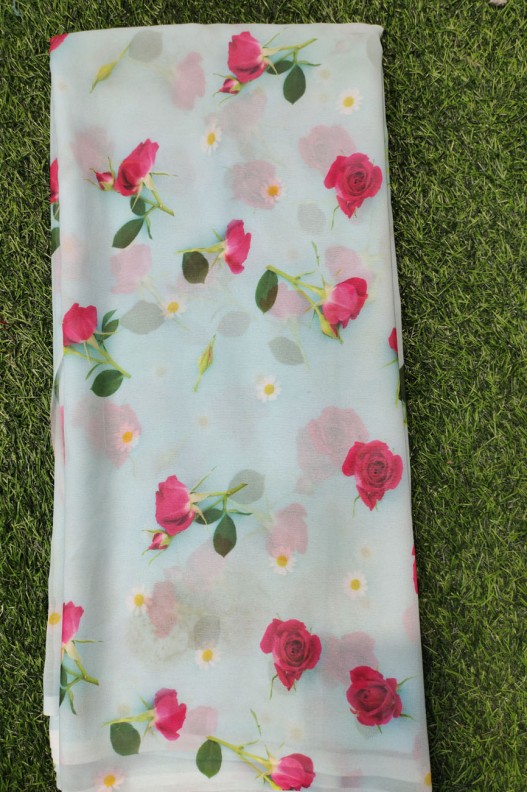 Sky Blue Color Georgette Fabric With Poly Geo Print