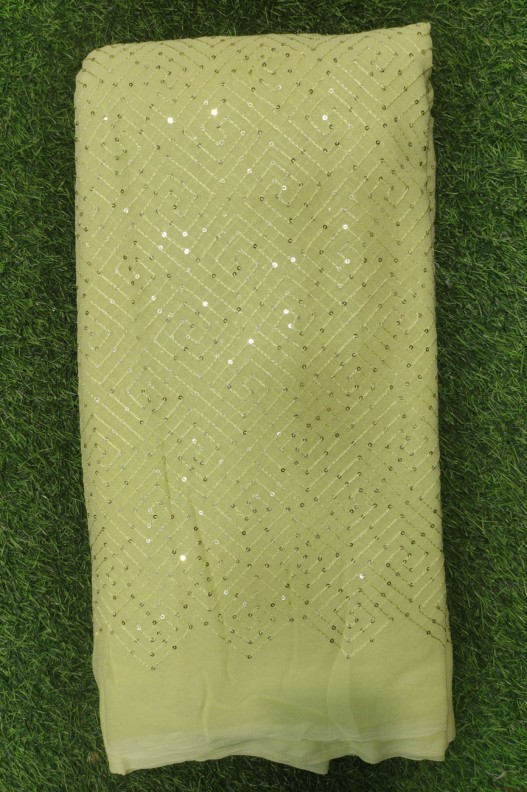 Olive Green Georgette Fabric With Pure Geo Work