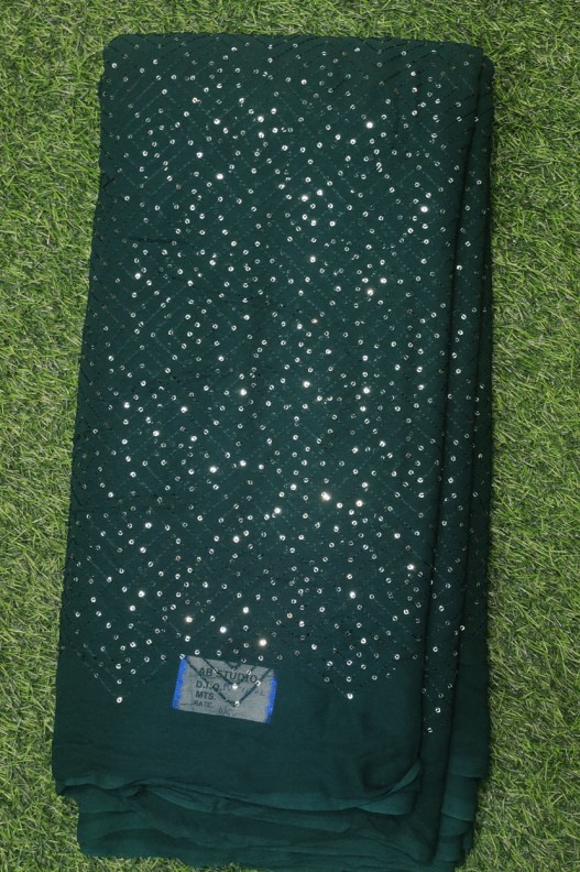 Dazzling Dark Green Georgette Fabric With Pure Geo Work