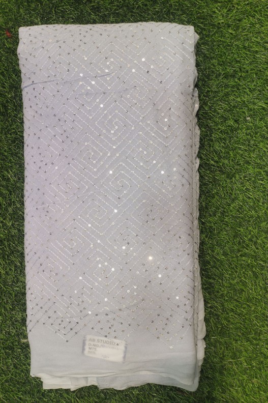 White Georgette Fabric With Pure Geo Work