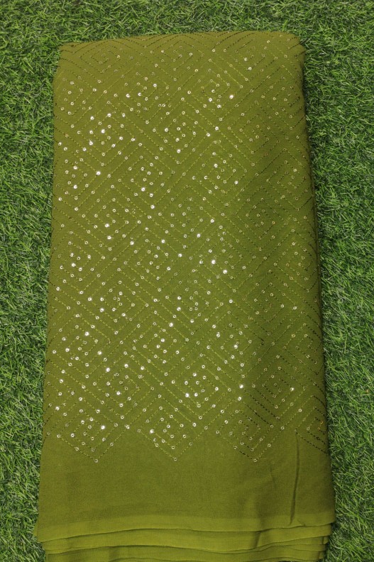 Mehendi Green Georgette Fabric With Marvelous Pure Geo Work