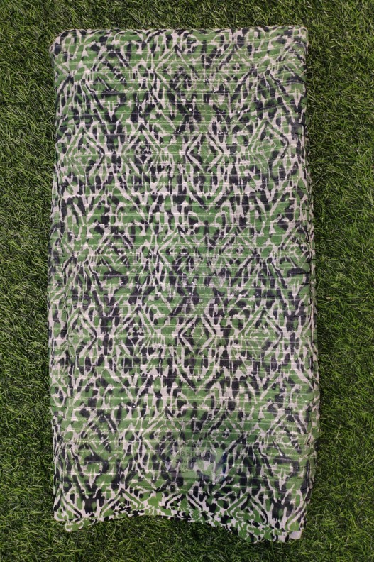 Graftyfying Green Georgette Fabric With Poly Geo Work Print