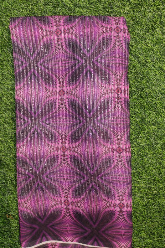 Magenric Magenta Georgette Fabric With Polyster Work Print