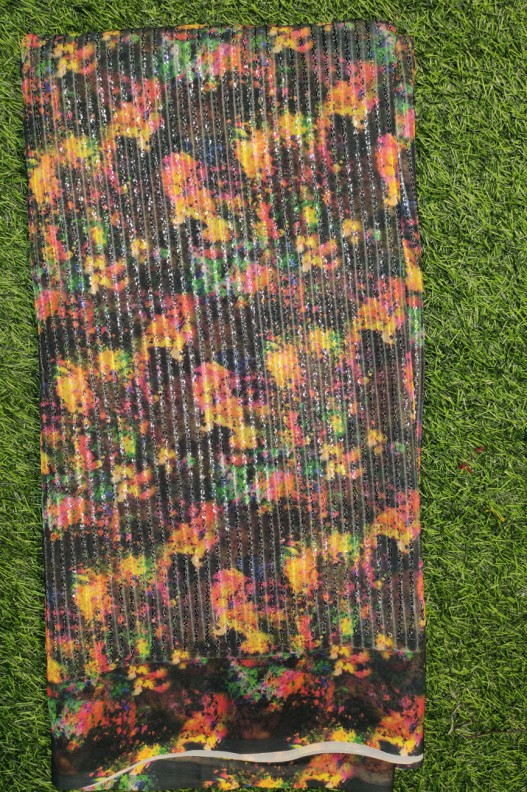 Black Georgette Fabric With Astonishing Polyster Work Print