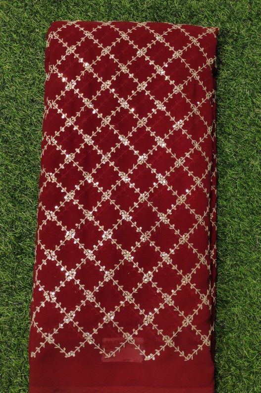 Marvelous Magenta Georgette Fabric With Semi Geo Work